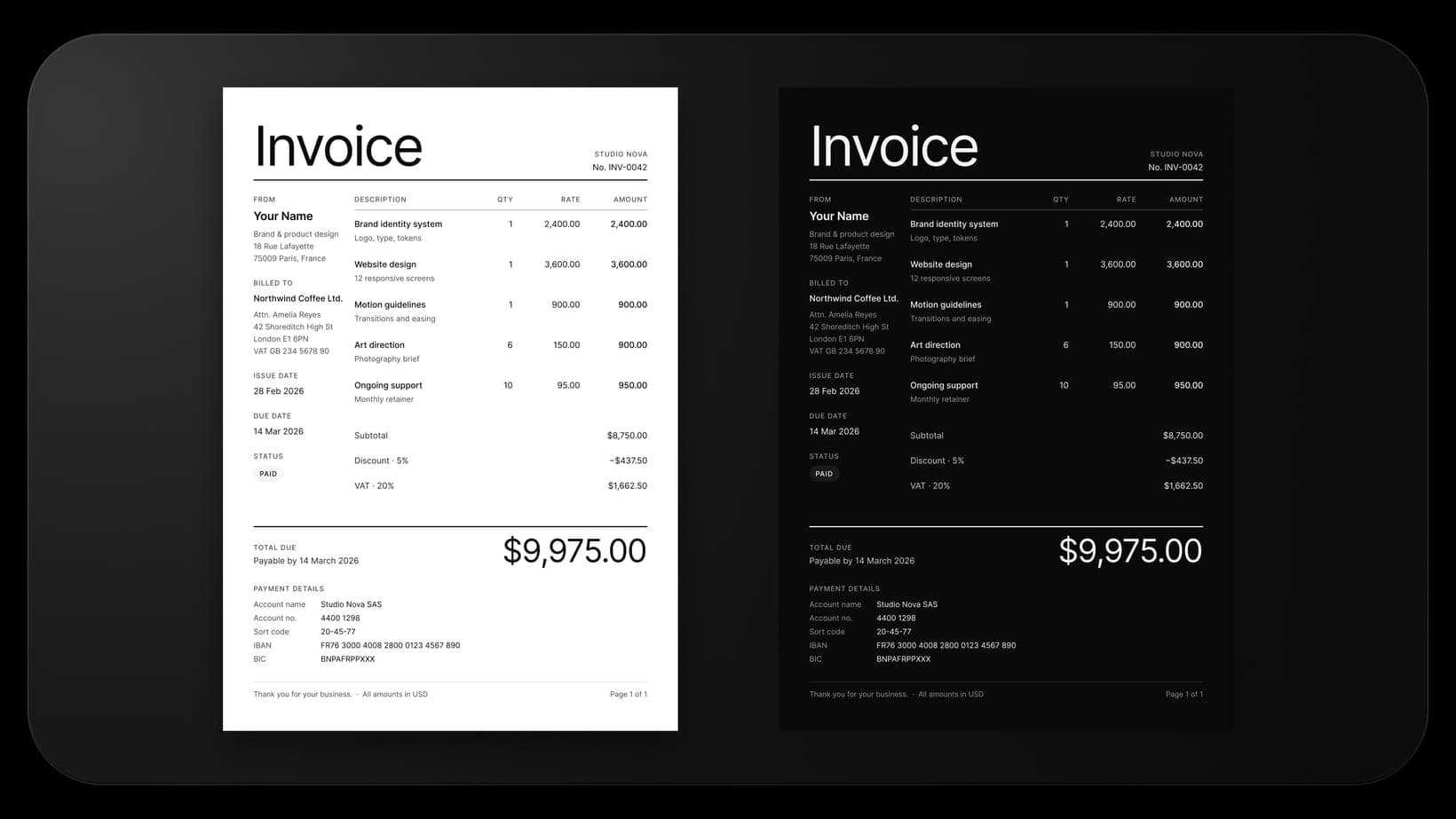 The Editorial layout in light and dark mode