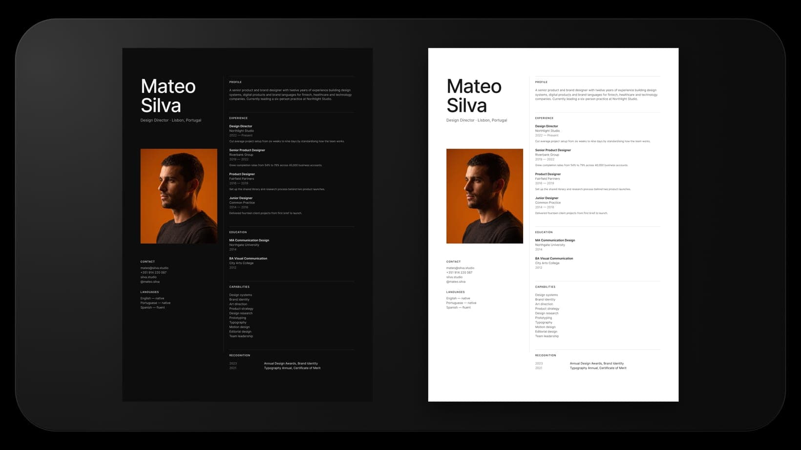The Split Rule layout in light and dark mode