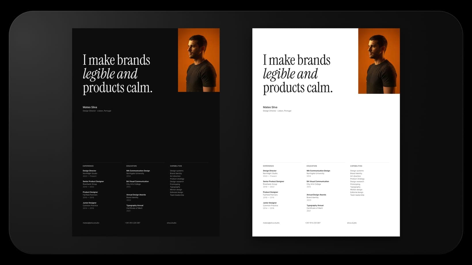 The Serif Statement layout in light and dark mode