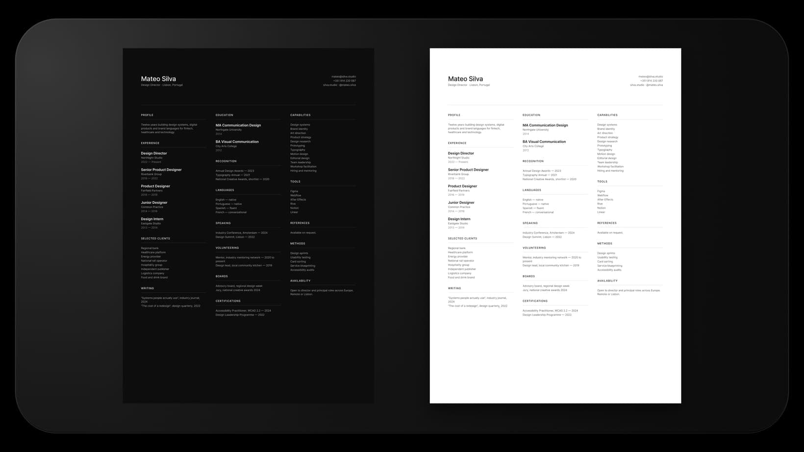The Compact layout in light and dark mode