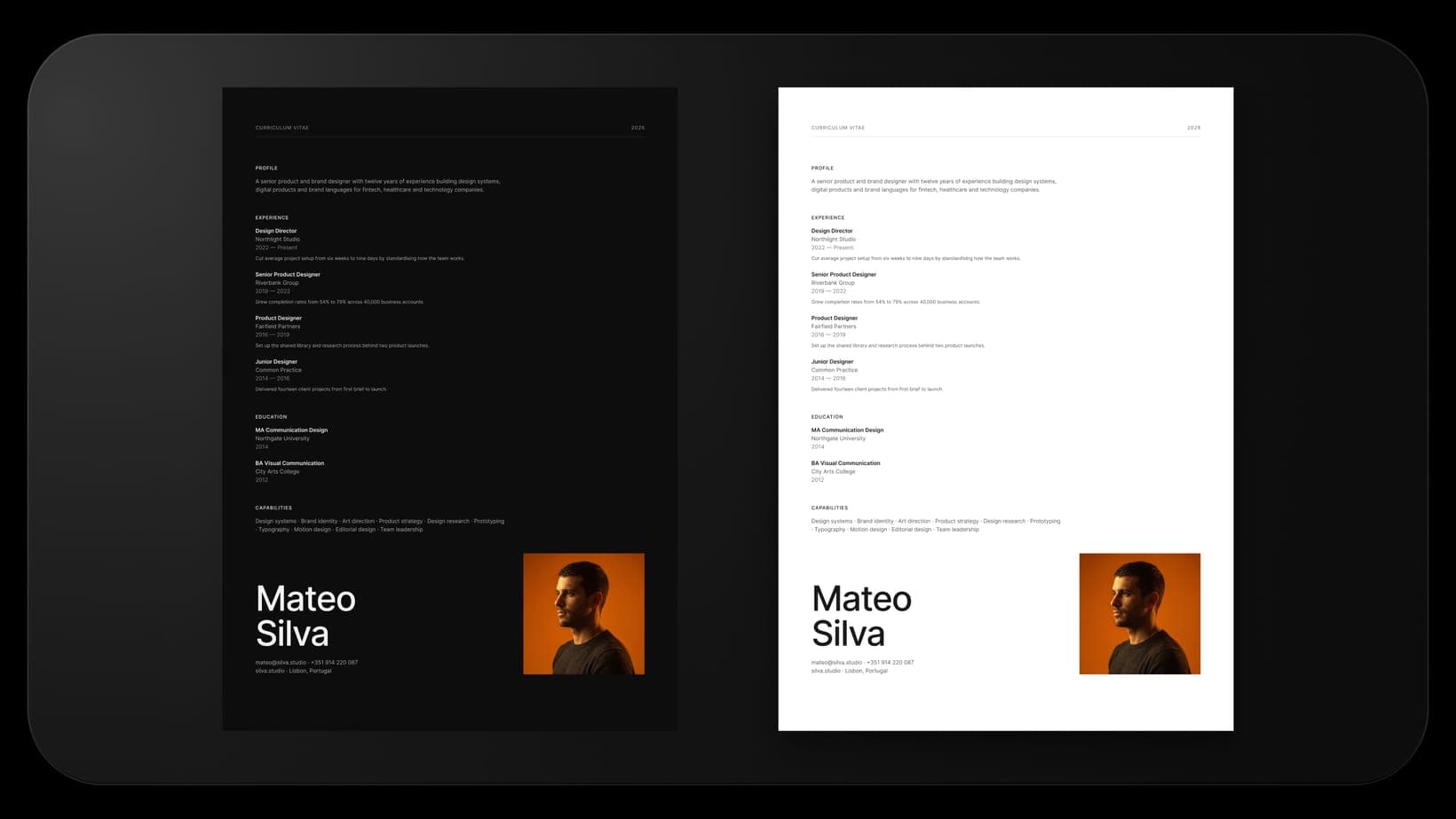 The Corner Portrait layout in light and dark mode
