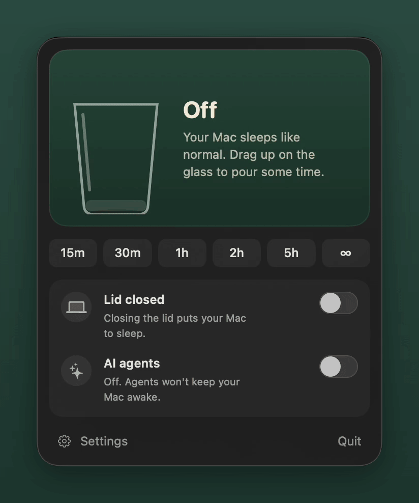 The panel: pick 30 minutes and the glass fills